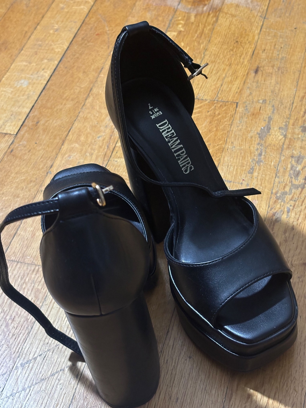 Dream Pairs Black Platform Ankle-Strap Peep-Toe Heels